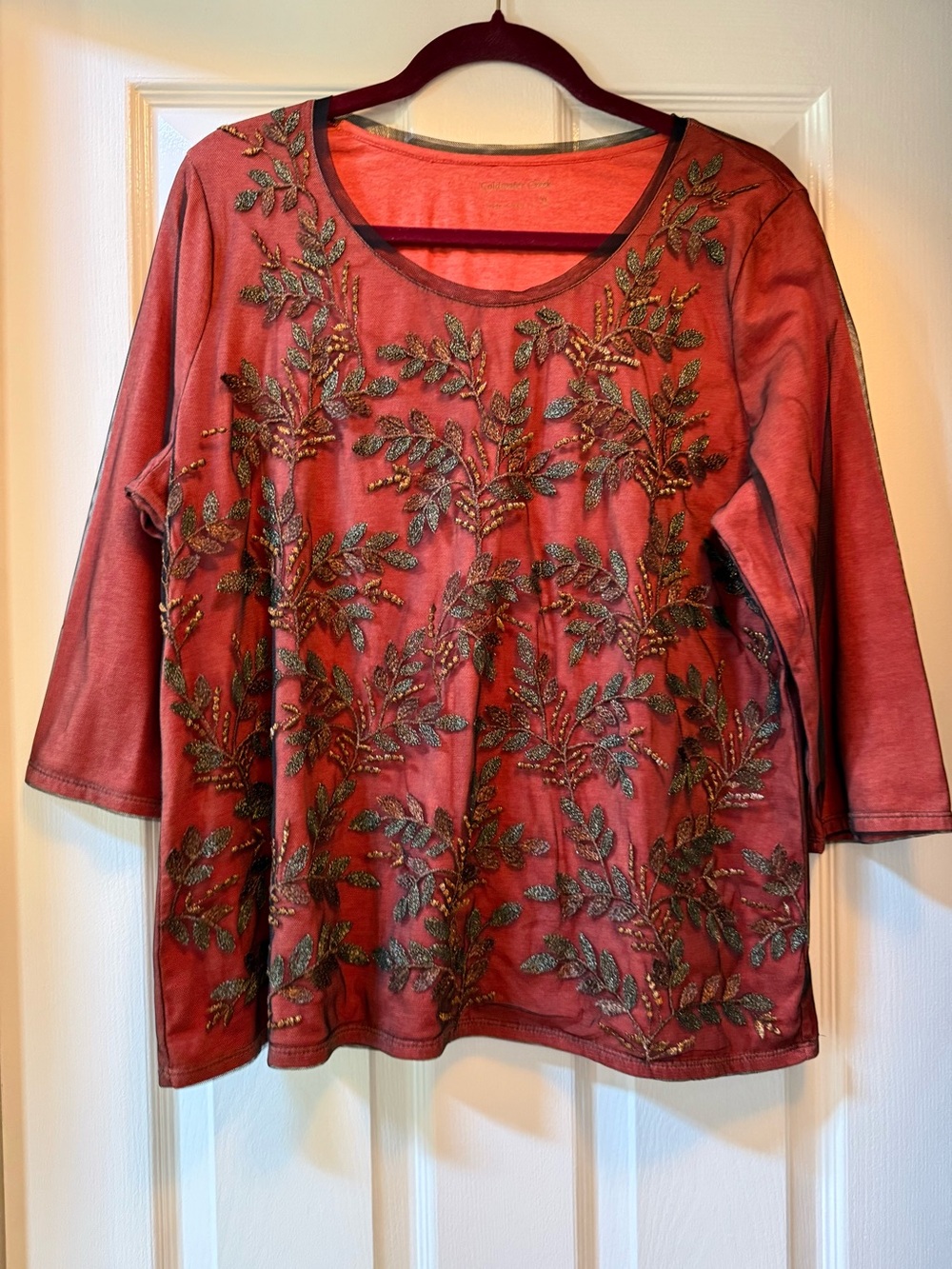 COLDWATER CREEK Mesh Floral Embroidered 3/4 Sleeve Top-XL (18/20)